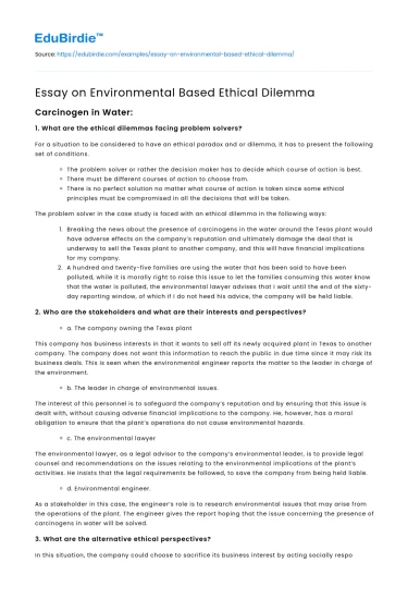 Essay on Environmental Based Ethical Dilemma