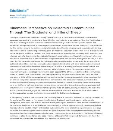 Film Analysis: California Communities in The Graduate and Killer of Sheep