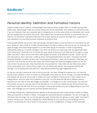 Personal Identity: Definition And Formation Factors