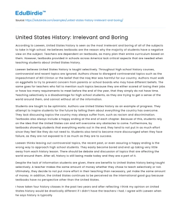 United States History: Irrelevant and Boring