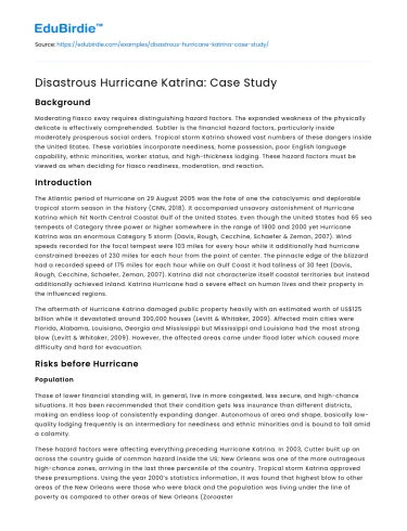 Disastrous Hurricane Katrina: Case Study