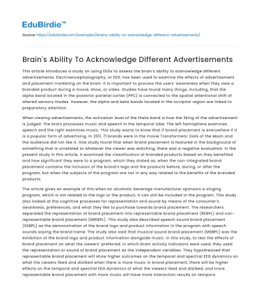 Brain’s Ability To Acknowledge Different Advertisements