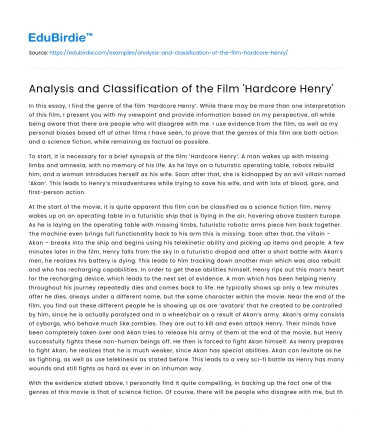 Analysis and Classification of the Film ‘Hardcore Henry’