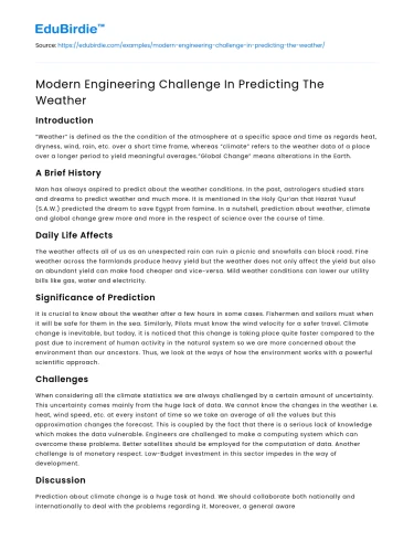 Modern Engineering Challenge In Predicting The Weather