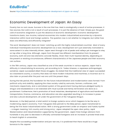 Economic Development of Japan: An Essay