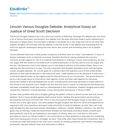 Lincoln-Douglas Debates: The Dred Scott Decision