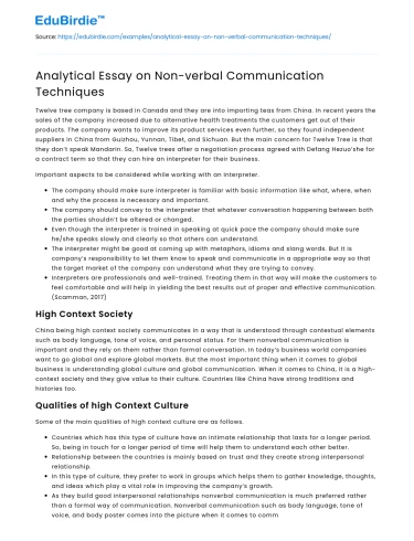 Analytical Essay on Non-verbal Communication Techniques