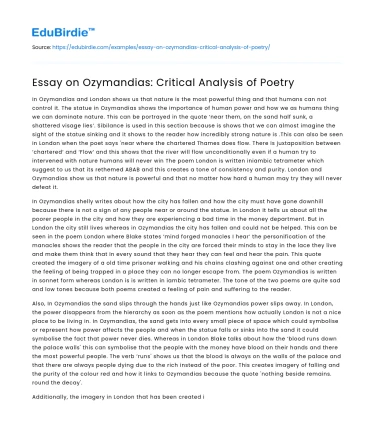 Essay on Ozymandias: Critical Analysis of Poetry