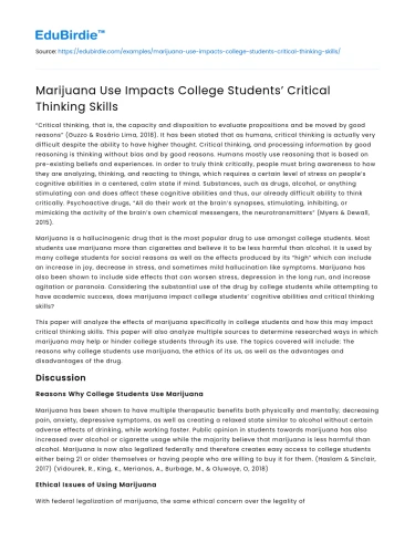 Marijuana Use Impacts College Students’ Critical Thinking Skills