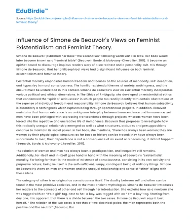Simone de Beauvoir’s Influence on Feminist Existentialism