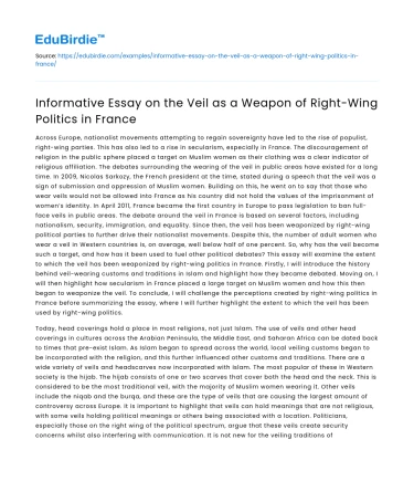 The Veil as a Weapon of Right-Wing Politics in France