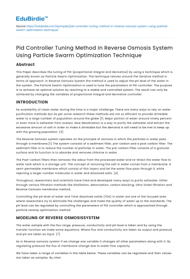 Reverse Osmosis PID Controller Tuning with Particle Swarm Optimization