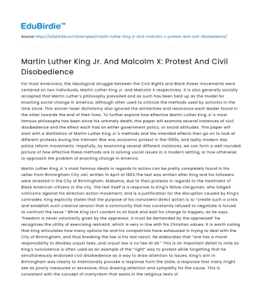 Martin Luther King Jr. And Malcolm X: Protest And Civil Disobedience