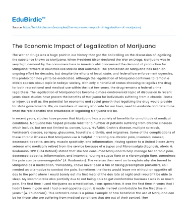 The Economic Impact of Legalization of Marijuana