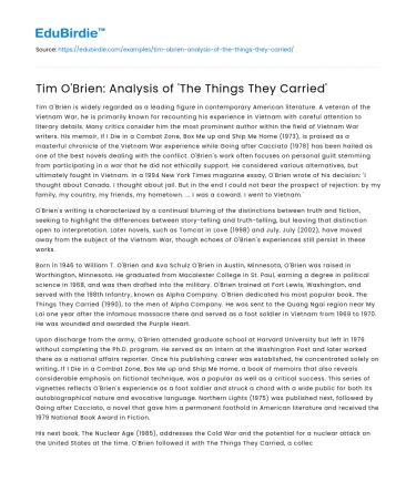 Tim O’Brien: Analysis of ‘The Things They Carried’
