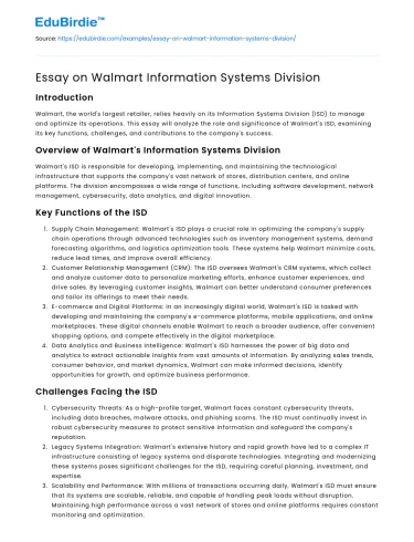 Essay on Walmart Information Systems Division