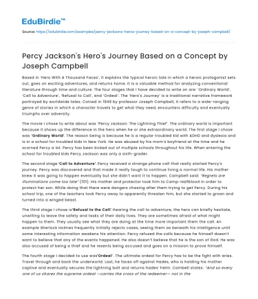 Percy Jackson’s Hero’s Journey Based on a Concept by Joseph Campbell