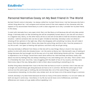Personal Narrative Essay on My Best Friend in The World