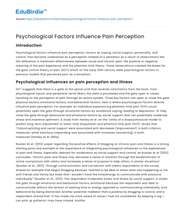 Psychological Factors Influence Pain Perception