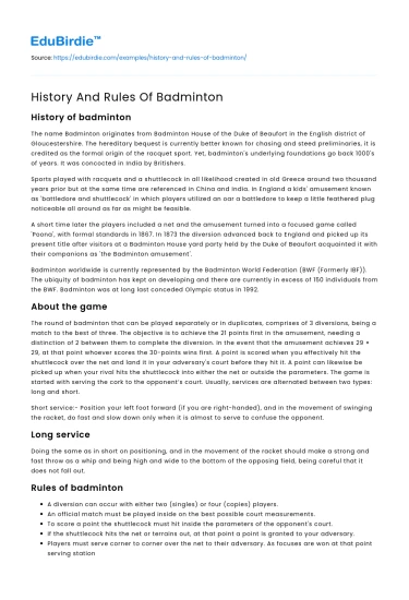 History And Rules Of Badminton