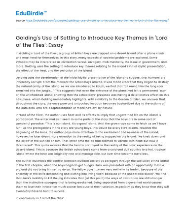 Golding’s Setting in ‘Lord of the Flies’: Key Themes