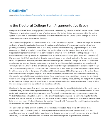 Is the Electoral College Fair: Argumentative Essay