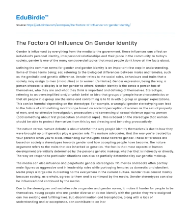 The Factors Of Influence On Gender Identity