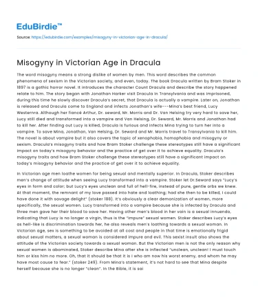 Misogyny in Victorian Age in Dracula
