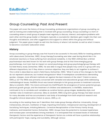 Group Counseling: Past And Present