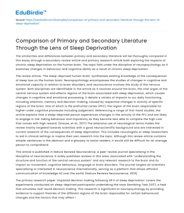 Primary vs Secondary Literature on Sleep Deprivation