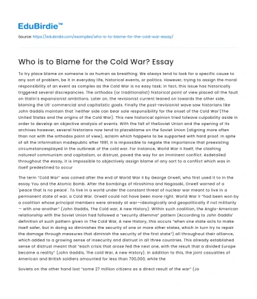 Who is to Blame for the Cold War? Essay