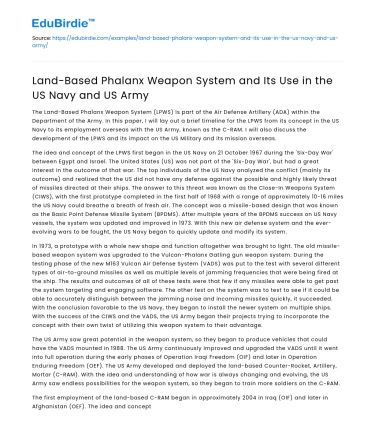 Land-Based Phalanx Weapon System and Its Use in the US Navy and US Army