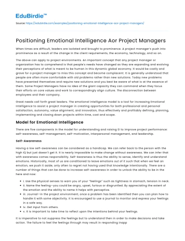 Positioning Emotional Intelligence Aor Project Managers