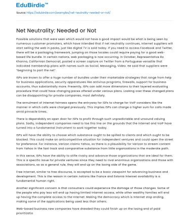 Net Neutrality: Essential or Redundant?
