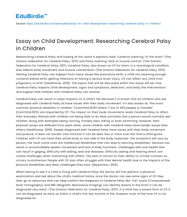 Essay on Child Development: Researching Cerebral Palsy in Children