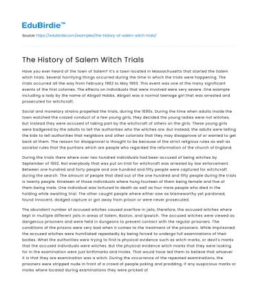 The History of Salem Witch Trials