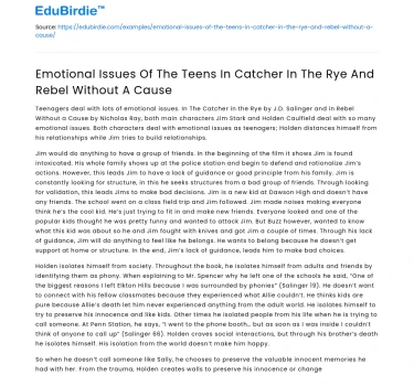 Teen Emotional Issues in Catcher in the Rye and Rebel Without a Cause