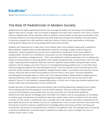 The Role Of Pediatrician In Modern Society