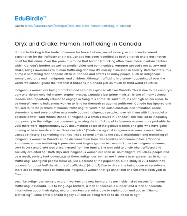Oryx and Crake: Human Trafficking in Canada