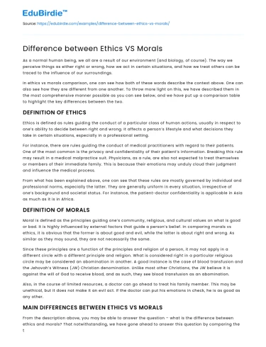 Difference between Ethics VS Morals