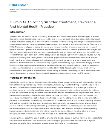 Bulimia: Treatment, Prevalence & Mental Health Practice