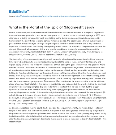 What is the Moral of the ‘Epic of Gilgamesh’: Essay