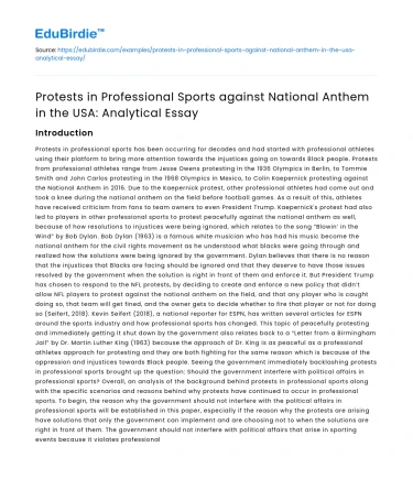 Protests in Sports against National Anthem