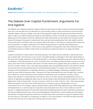 The Debate Over Capital Punishment: Arguments For And Against
