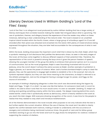 Literary Devices Used in William Golding’s ‘Lord of the Flies’: Essay