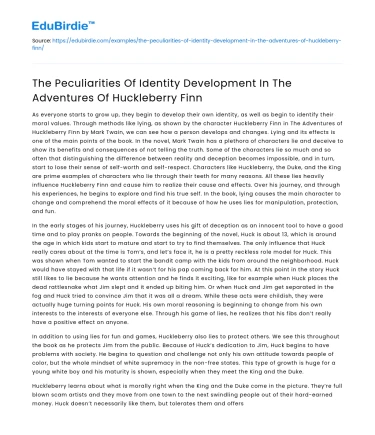 Identity Development in The Adventures of Huckleberry Finn
