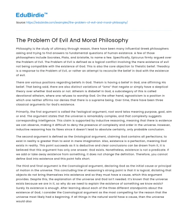 The Problem Of Evil And Moral Philosophy
