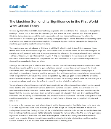 Significance of Machine Gun in WWI