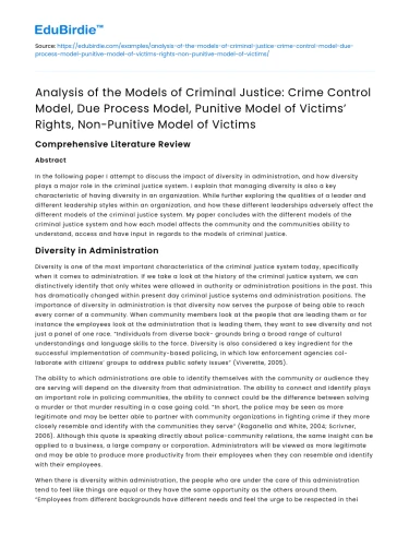 Models of Criminal Justice: Crime Control and Punitive Models