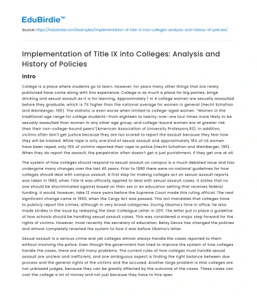 Implementation of Title IX into Colleges: Analysis and History of Policies